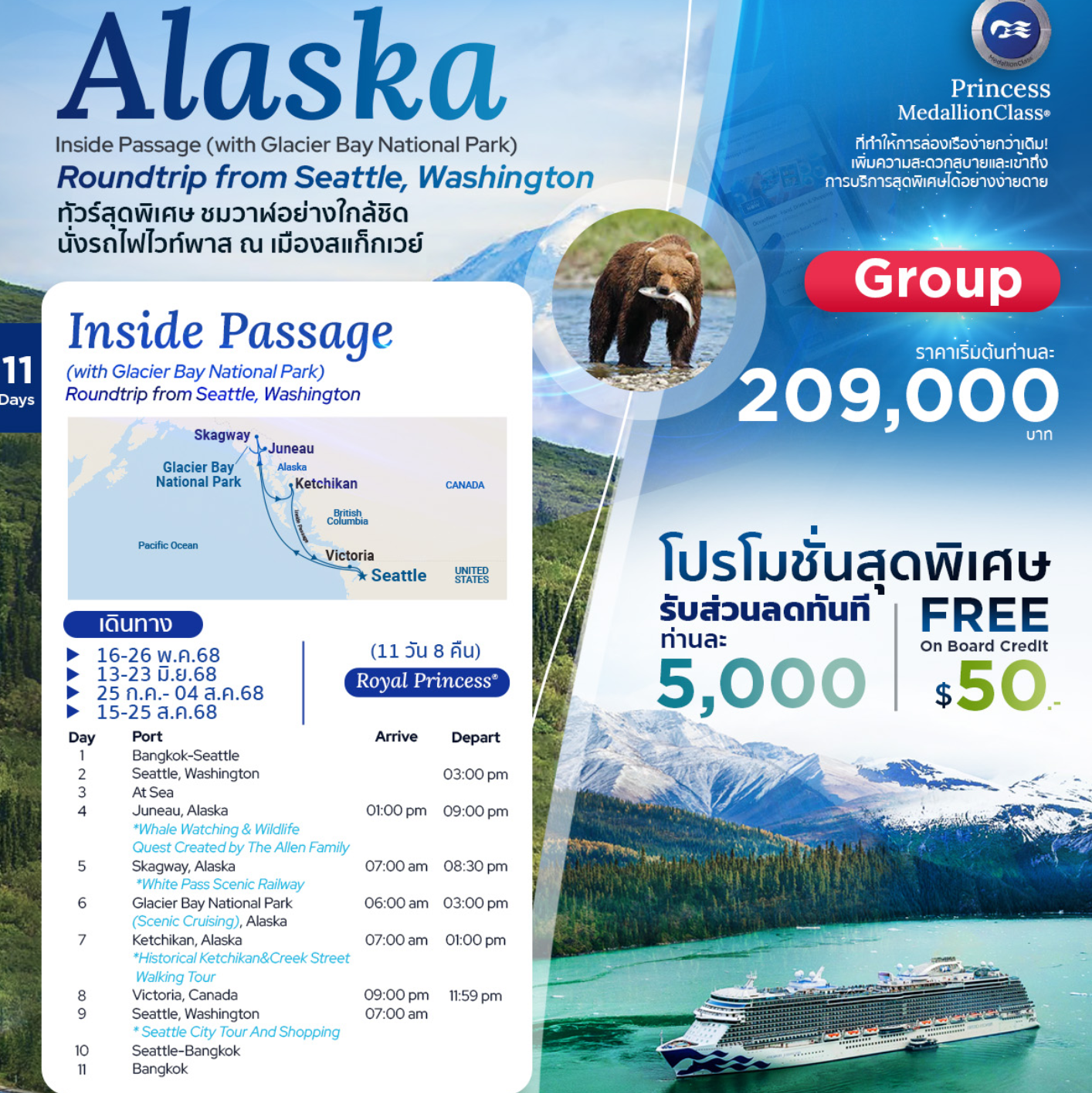 Group package Royal Princess Alaska 11 คืน 8 วัน
